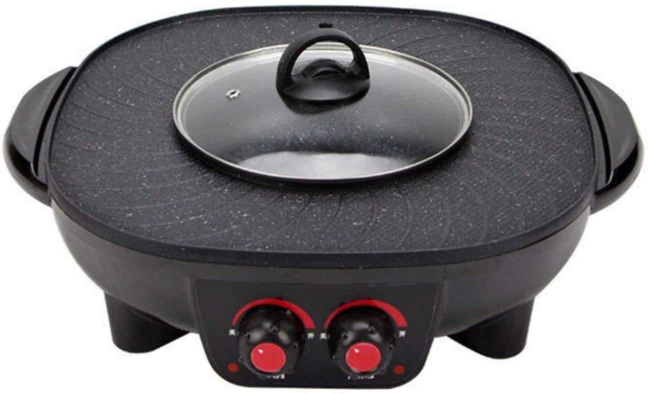Multi Functional Electric BBQ Hotpot Non Stick Double Layer Barbecue Grill pan | Korean Style 2 In 1 Multifunctional Nonstick Electric Bbq Raclette Hotpot With Grill Pan (Square Hot Pot)