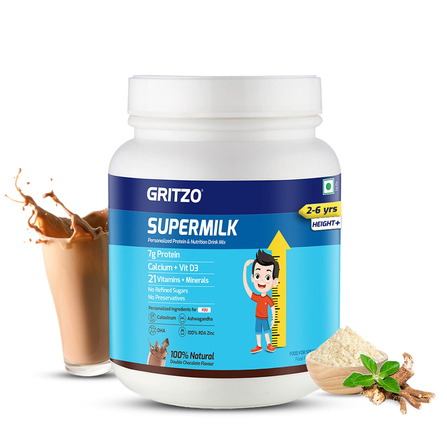 Gritzo SuperMilk Height+ (2-6y), 7g Protein (Double Chocolate, 1kg) | Zero Refined Sugar, 21 Vitamins & Minerals (B0D37YL462) Amazon Price History, Amazon Price Tracker