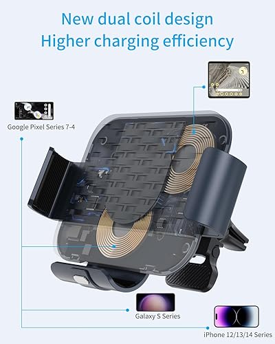 Miniatura 2 de Soporte inalámbrico para cargador de coche para Google Pixel Fold, doble bobina de carga rápida, cargador de automóvil con abrazadera automática