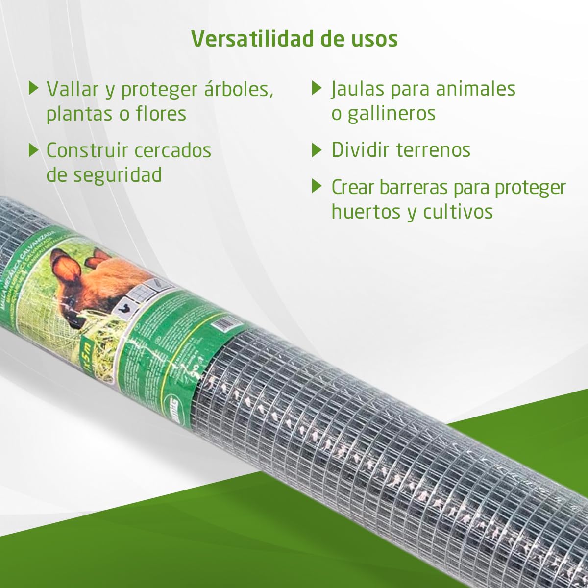 Amig - Malla Metálica Galvanizada Cuadrada - Fabricado en Acero Galvanizado - Medidas: 1 m x 5 m - Ideal para Aplicaciones Avícolas, Agrícolas, Jardinería y Construcción