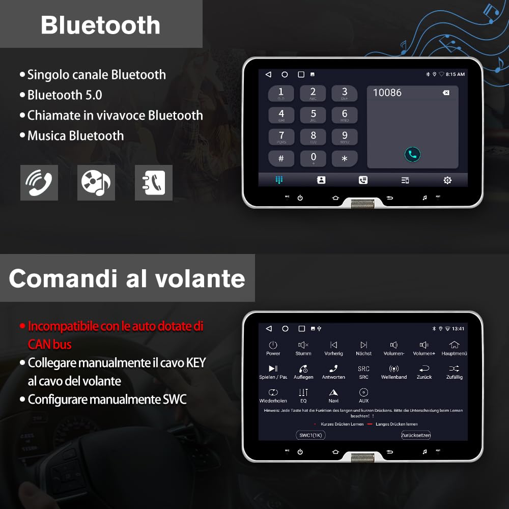 AWESAFE Universale Autoradio 1 din con Schermo (Rimovibile), Android 13 (2+64GB) 10.1" Car Radio con CarPlay Android Auto GPS Bluetooth WIFI FM RDS