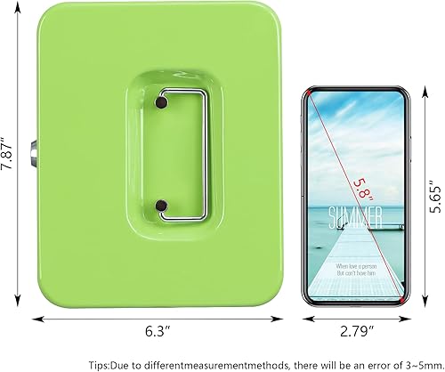 Miniatura 3 de KYODOLED Caja mediana con bandeja de dinero, caja de seguridad pequeña con llave, cajón de efectivo, 7.87 x 6.30 x 3.54 pulgadas, verde lima, mediano