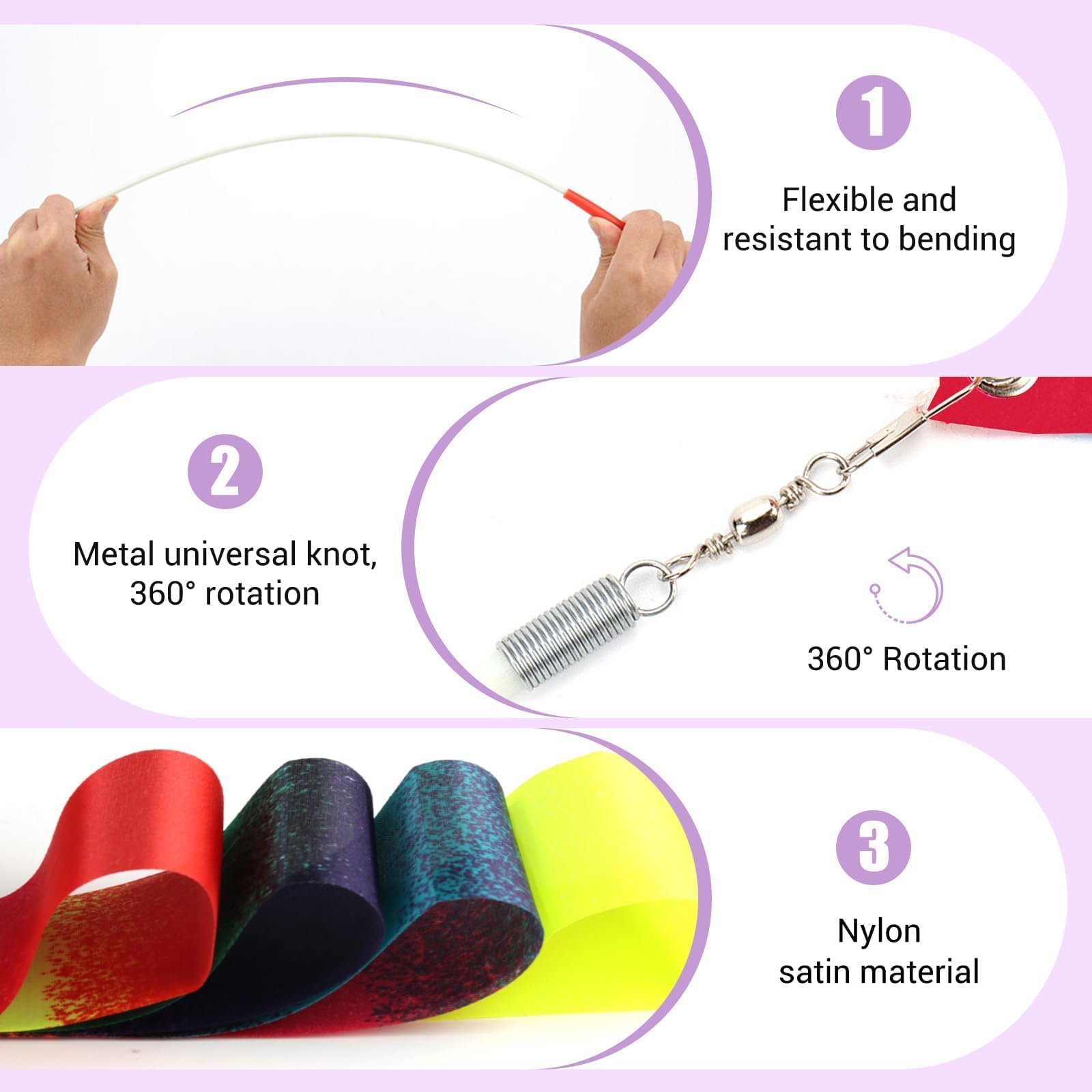 2 Piezas Cintas de Baile, 4M Cintas de Danza Cinta de Gimnasia Cinta Gimnasia Rítmica Niña Cintas de Ballet para Gimnasia de Baile Artístico Ballet Espectáculos de Carnaval de Circo Bastón - 4