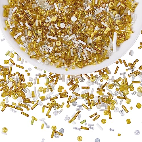 BEEFLYING 1 Pack Glass Seed Beads 1.5-4.5mm Tube Spacer for DIY Jewelry Making Bracelet Necklace Earring (Yellow)