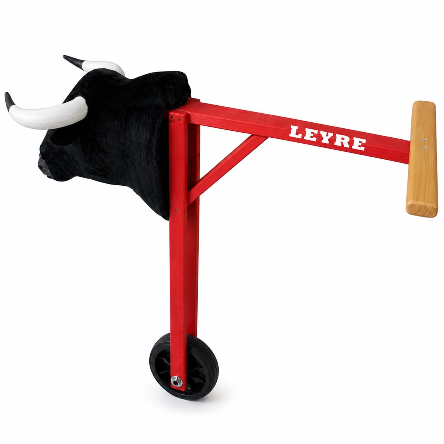 Carretón de madera mediano para niños 75 cm, toro con ruedas personalizable con nombre, cabeza de fibra y cuernos de plástico, juguete taurino infantil para encierros y bous al carrer desde 5 años