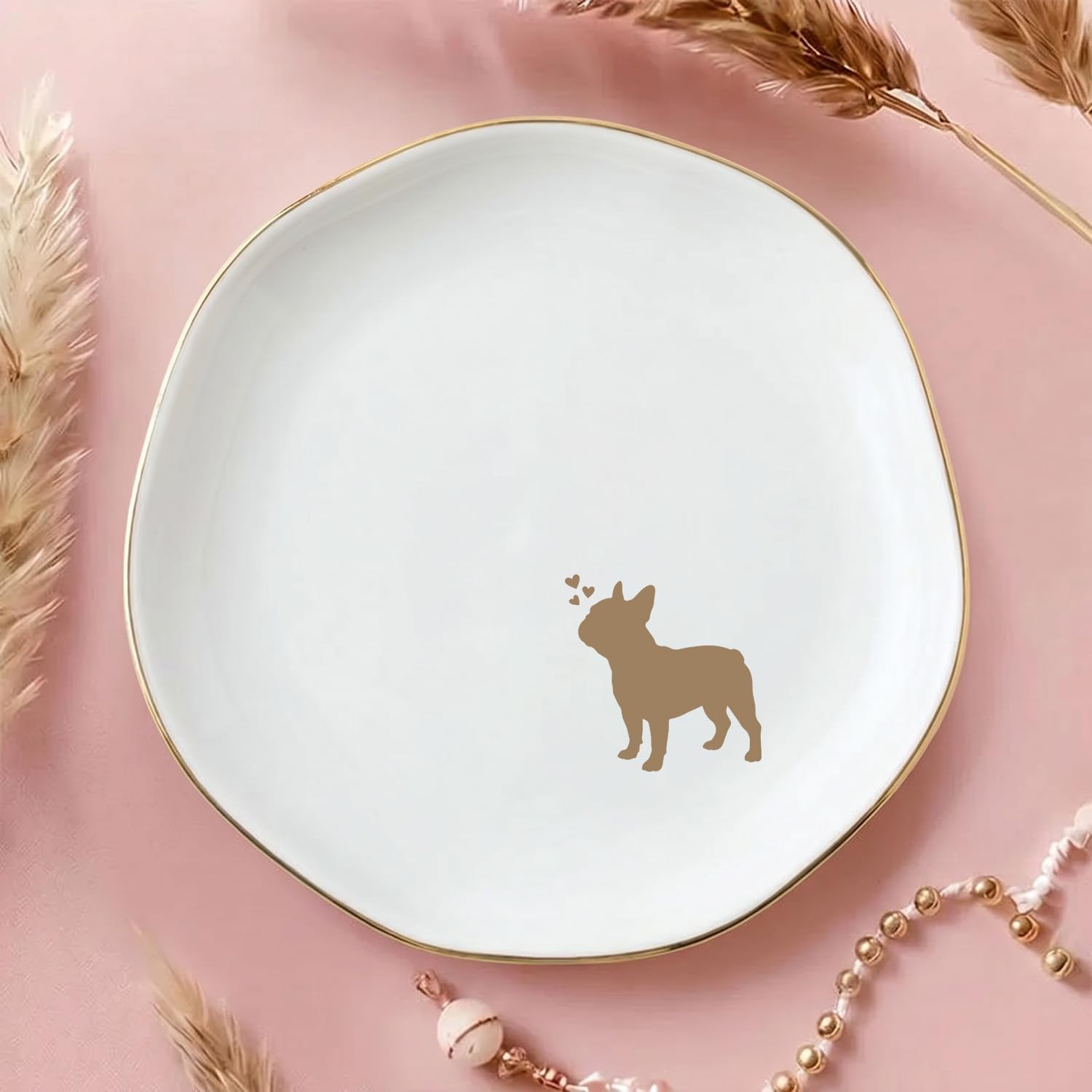 French Bulldog Jewelry Dish Tray for Dog Lover,Ceramic Trinket Tray, Key Bowl, Decorative Plate 4.7 in
