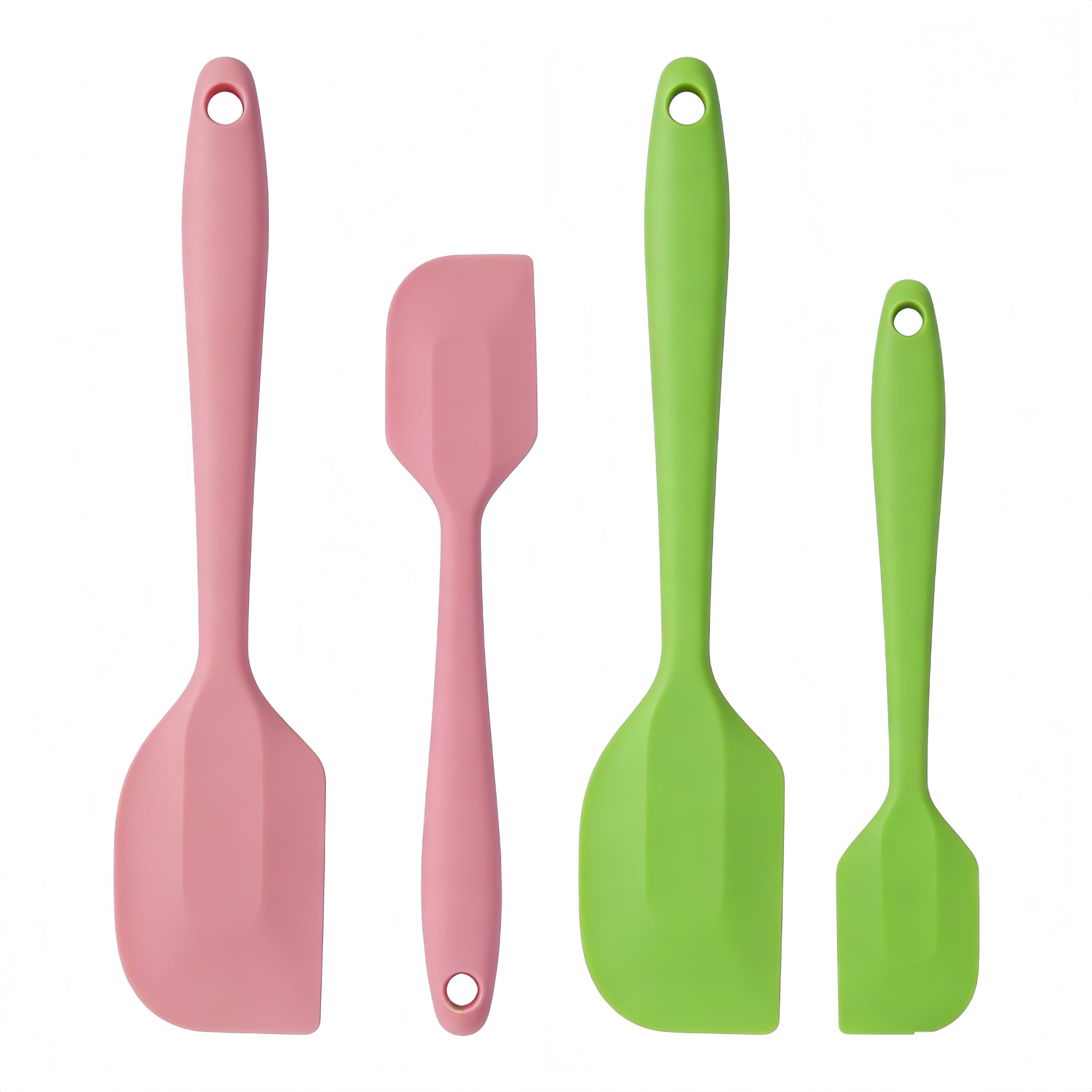RQzaufania 2 Pcs Silicone Spatula, 230℃ Heat Resistant One Piece Seamless Non-Stick Rubber Scraper, for Kitchen Cooking Baking Mixing(Pink&Green)