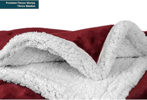Miniatura 9 de PAVILIA - Manta de vellón, sherpa, felpa, tamaño individual, rojo borgoña, suave, cálida, mullida, vino granate para sofá, sólida, reversible,