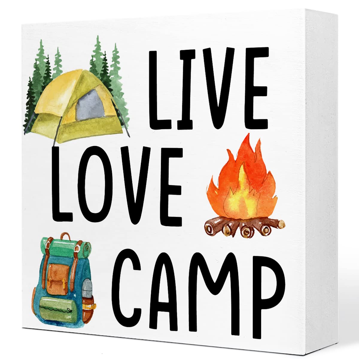 Funny Camping Wooden Sign Desk Decor,Rustic Camping Quote Wood Block Sign Plaque Desk Decorations for Home Campsite Trailer Camper RV Desk Shelf Table