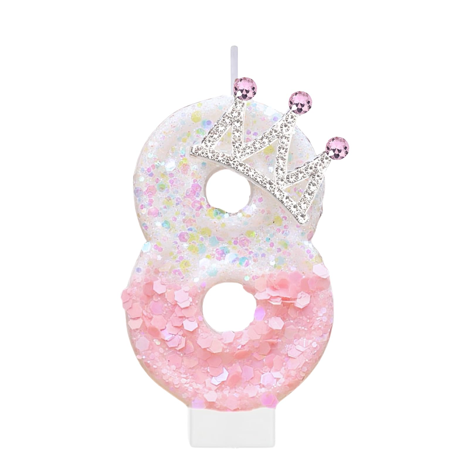 Pink Birthday Number 8 Candle for Cake, Pink Crown Cake Topper Princess Birthday Party Decorations Cupcake Topper Party Favors Decor Supplies