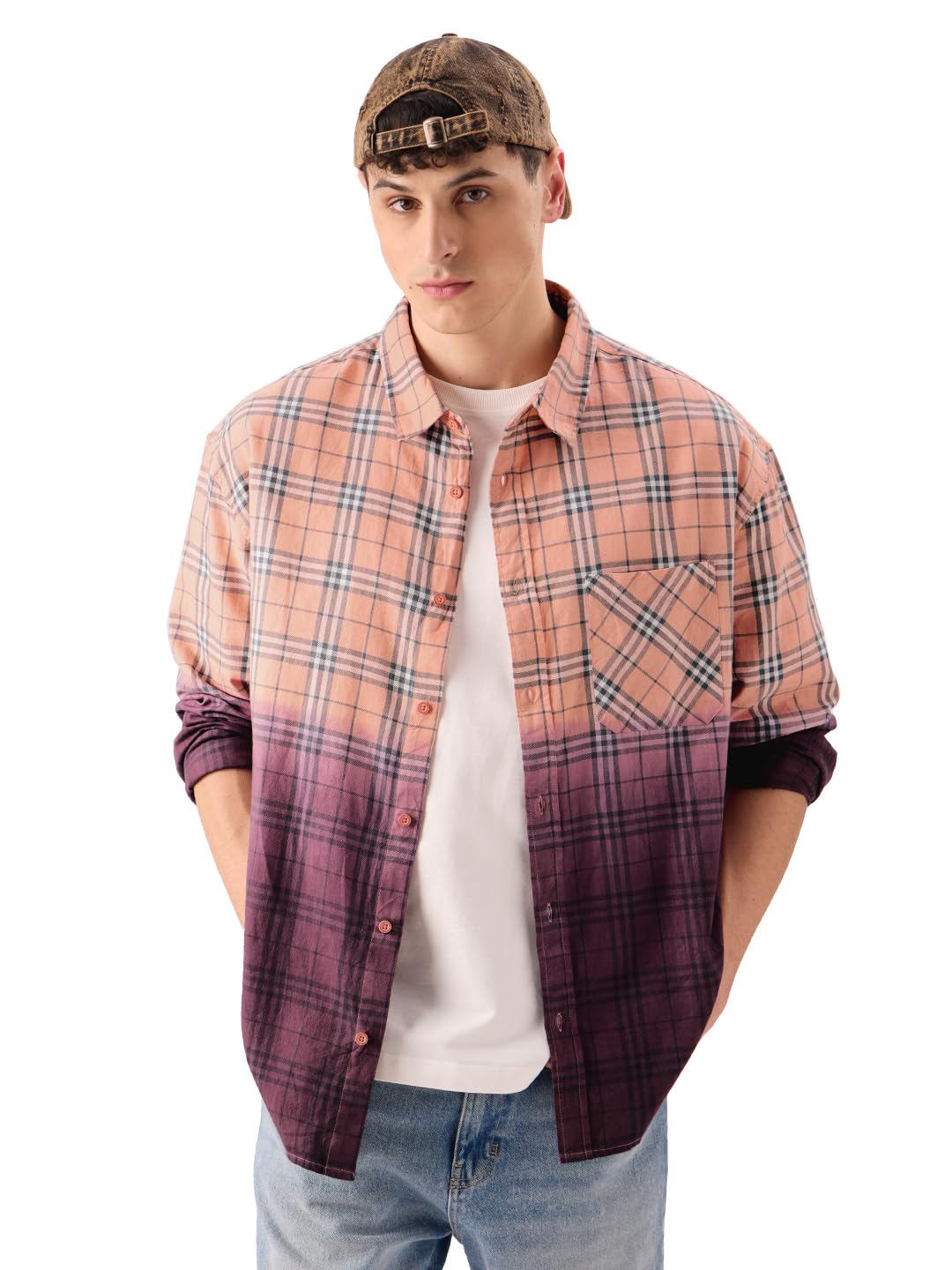 The Souled Store Plaid: Peach Wine Men Relaxed Shirts