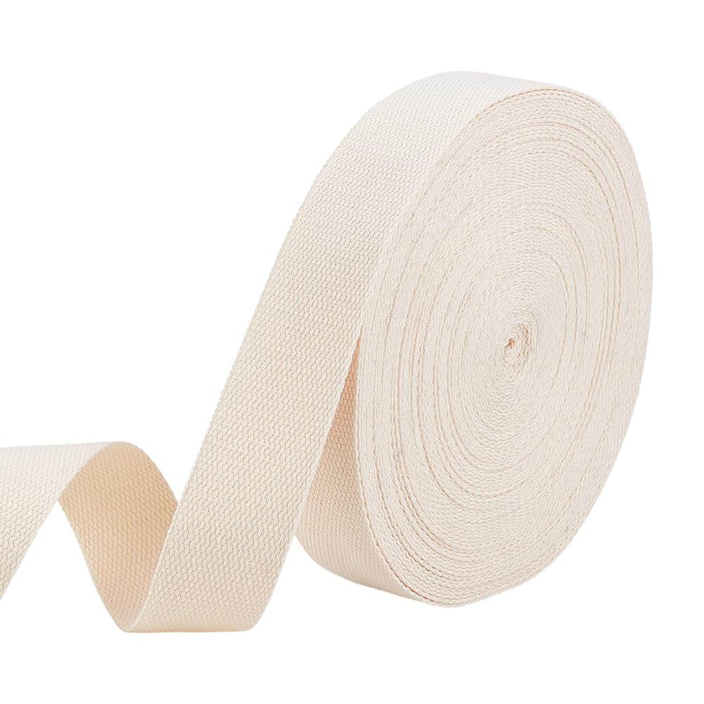 OLYCRAFT 18.3m Cotton Webbing 38mm Polycotton Webbing Straps Natural Heavy Cotton Webbings for DIY Arts Crafts Decoration Heavy Sewing Webbing Home Wrapping Tote Bags Handles Making