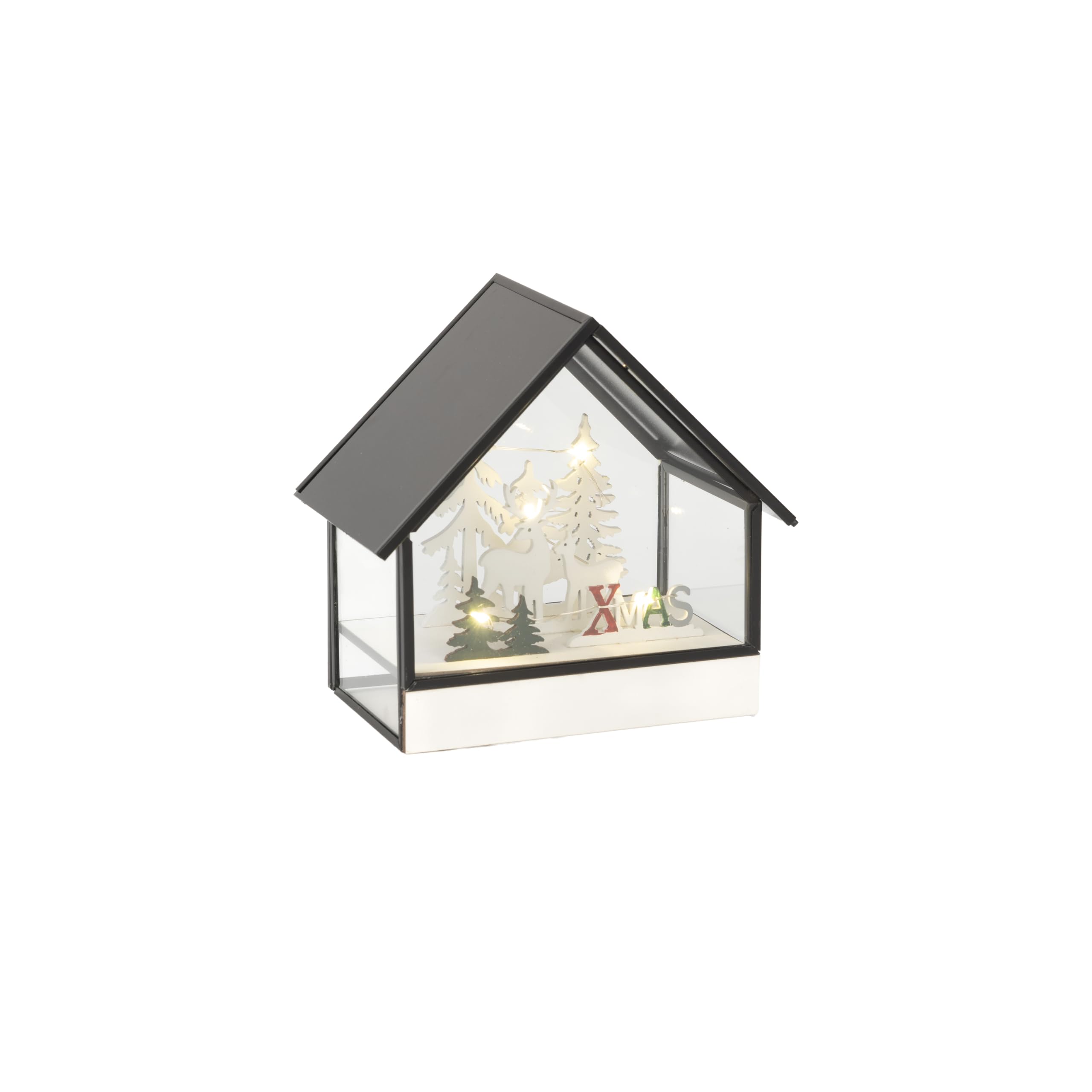Konstsmide White Elegant Glass Lantern With Wooden Base - 5 Warm Leds, Battery Operated, 6H Timer