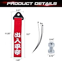 Vista 2 de Xotic Tech - 2 piezas de parachoques delantero rojo JDM Racing de nailon con correa de remolque con eslogan chino de acero + gancho de remolque