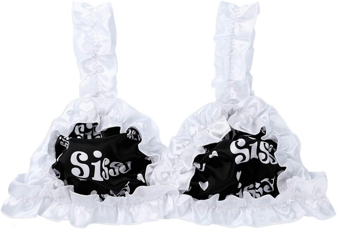 YiZYiF Mens Sissy Print Cross Dresser Underwear Satin Frilly Training Bra Bralette Lingerie