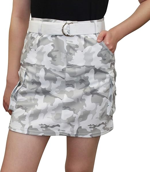 Amazon 7550 Gr 3l カモフラ柄カーゴスカート 丈長め カモフラ柄 グレー 大きいサイズ 3l カーゴスカート アンダーパンツ付 デルソル ゴルフウェア レディース スカート 通販