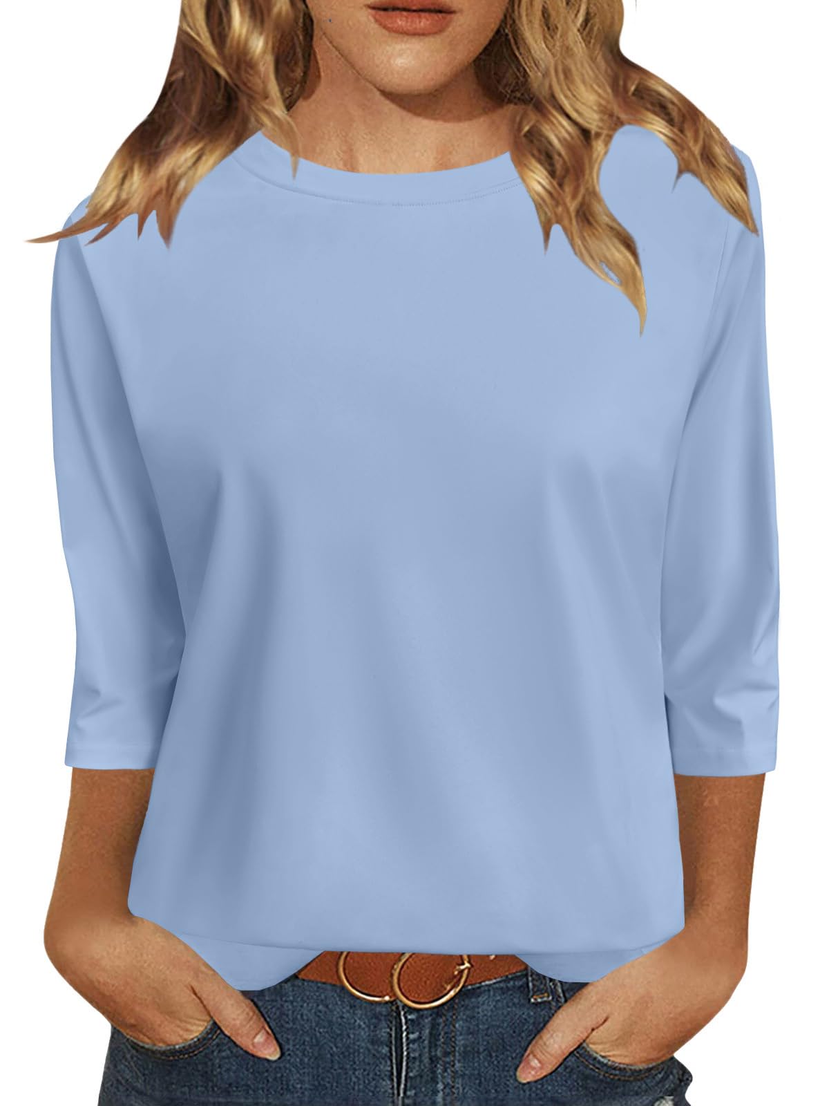 JomeDesign 3/4 Length Sleeve Womens Tops Sun Shirts UPF50+ Tunic Blouses Breathable Crew Neck Loose Fit Tshirts Outdoor