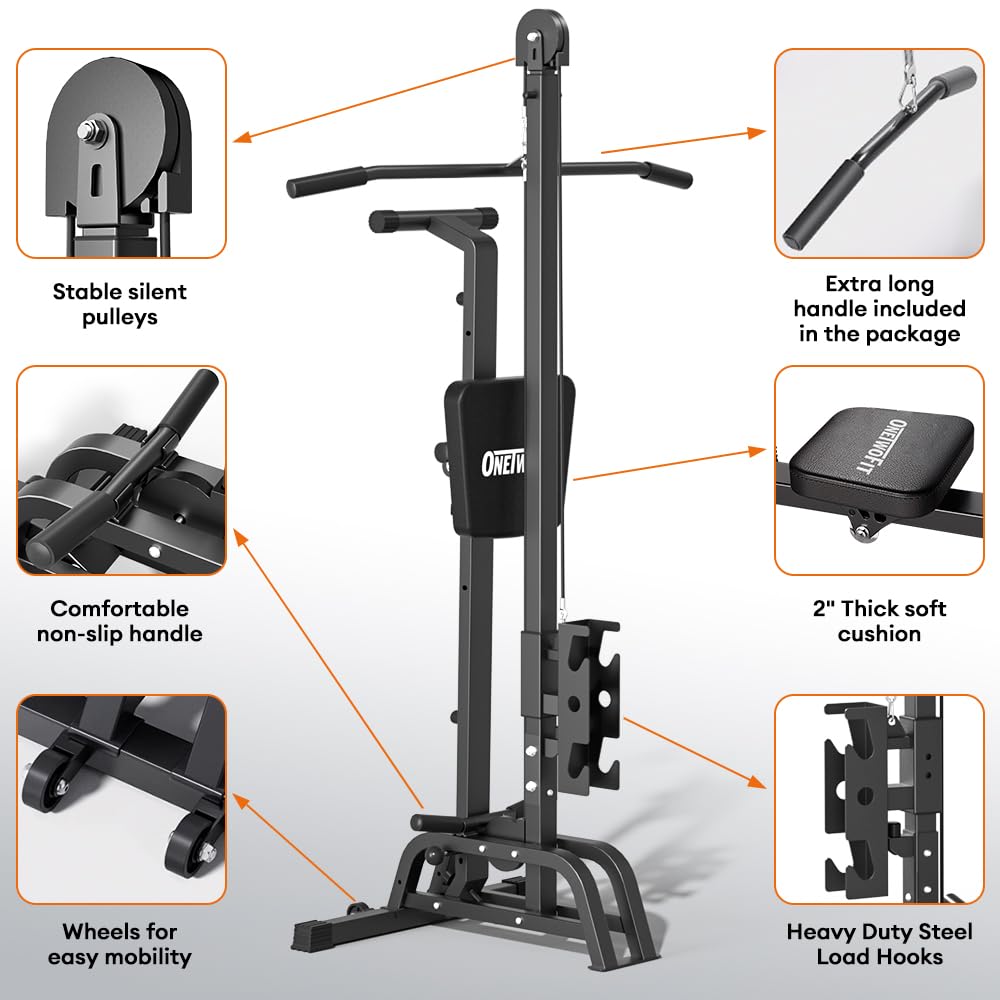 ONETWOFIT Foldable Rowing Machine & LAT Pull Down Machine 2 in 1 Multi-function Compact Rowing Machine for Home, Low Row Cable Fitness with Flat Weight Bench