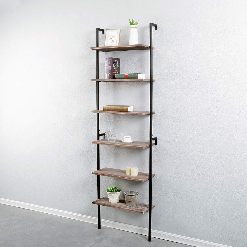 Buy GWH Industrial Tall Ladder Shelf Wall Ladder Shelves,6 Tier Rustic