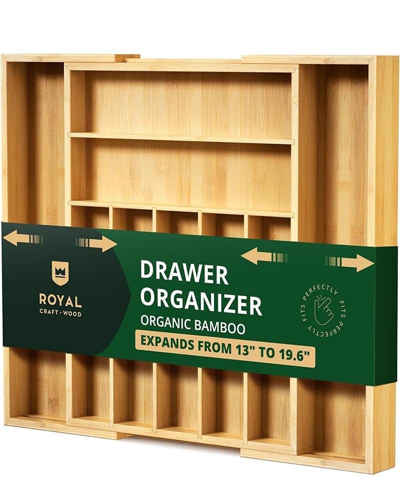 ROYAL CRAFT WOOD Luxury Bamboo Kitchen Drawer Organizer, Silverware Organizer