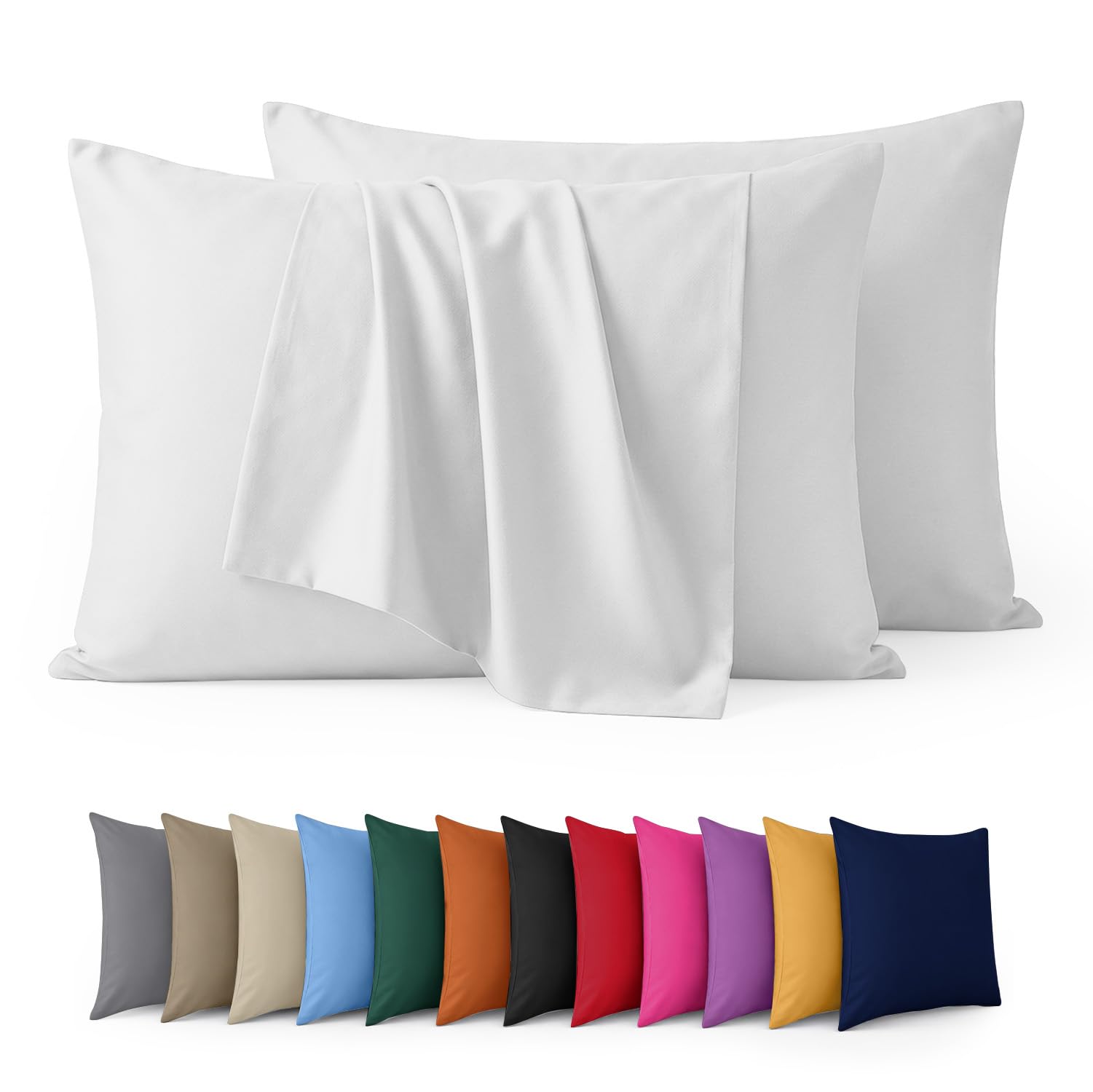 Aspire Homeware White Pillow Cases 2 Pack – 100% Brushed Microfiber Pillowcases Super Soft Envelope Closure Pillow Cover (50X75cm)
