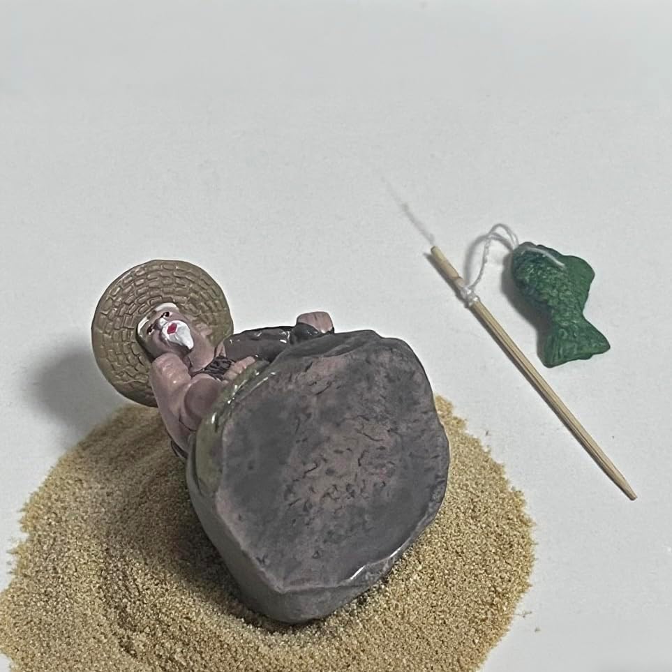 Miniatura 4 de Mini figuras de pescador en miniatura, estatua de cerámica china de lodo, vintage, adorno de resina para pecera, bonsái, figura de paisaje en