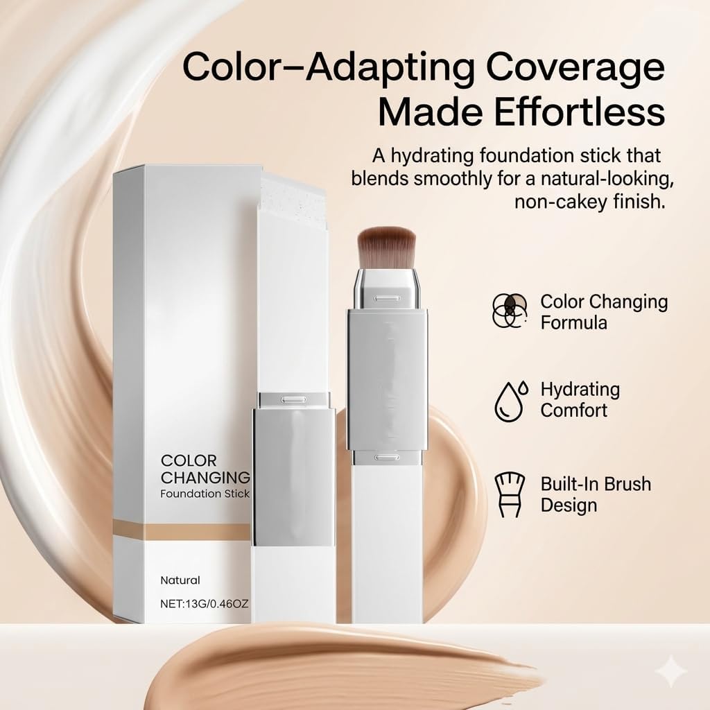 Official Facelove Foundation Stick, Facelove Changing Foundation Stick, 2-in-1 Color-Changing Foundation Stick, Hydrating, Long-Lasting, Lightweight Matte Concealer Foundation Stick
