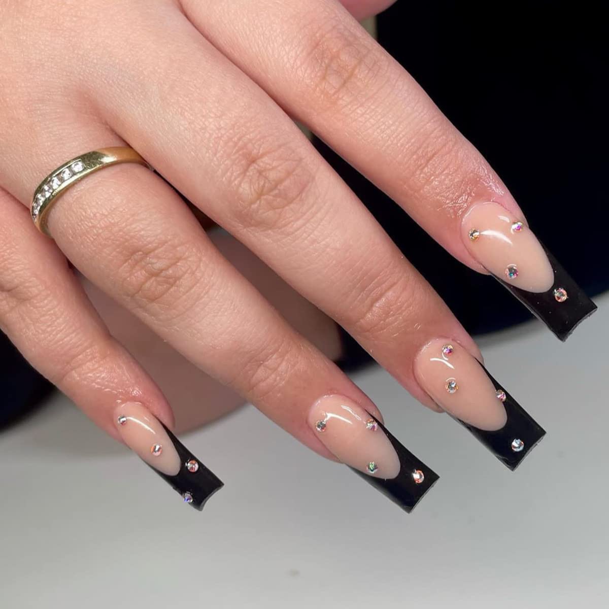 OCOUYVD Black French Tip Press on Nails Long Square Fake
