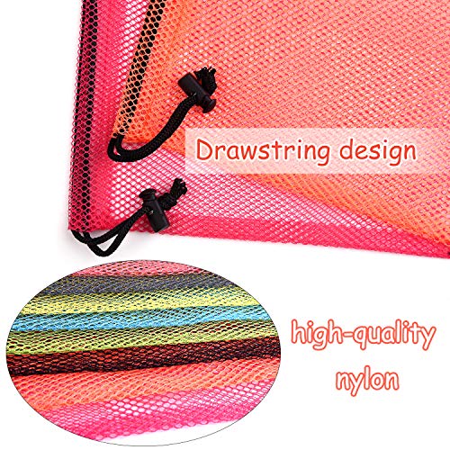 KUUQA 10 Pcs Mesh Drawstring Bag, Laundry Bag, Mesh Stuff Sack, Golf Ball Bag, Nylon Mesh Bag for Storage, Travel and Sports (Colorful, 13"x15.5")3