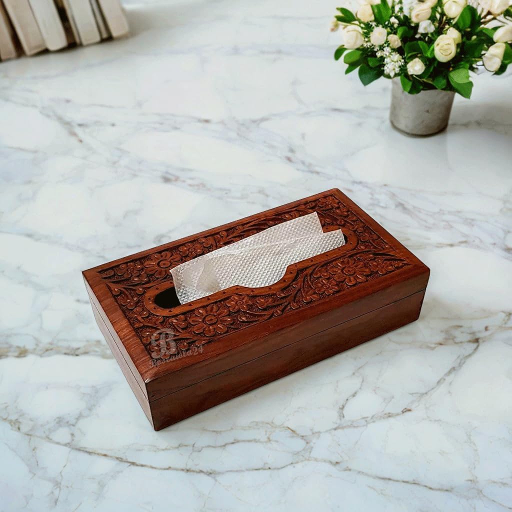 Wooden Tissue Paper Box Make with Strong SHEESHAM Wood Napkin Holder Cover, Decorative and Stylish Wooden Tissue Holder Stand for Car, Desk, Resturant, Cafe-image-1