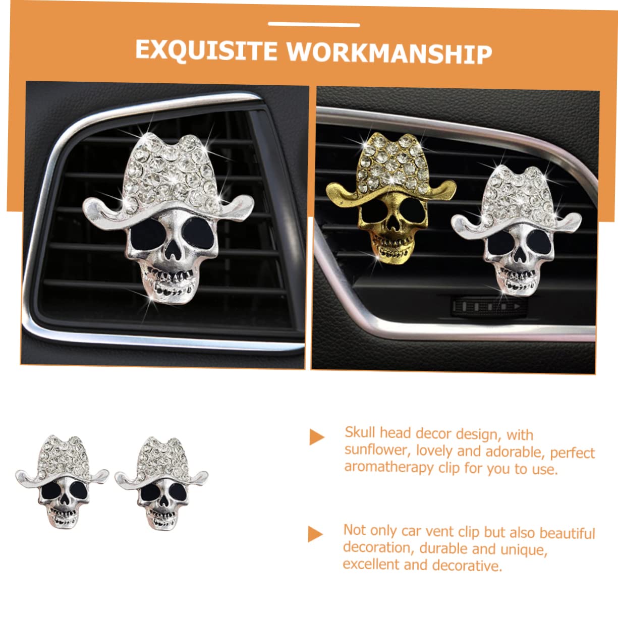 ULTECHNOVO 8pezzi Decorazione Per Auto Con Clip Per Ventilazione Diffusore Di Aromi Forma Di Teschio Inossidabile Per Interni Auto Accessori Di Halloween Eleganti e Unici