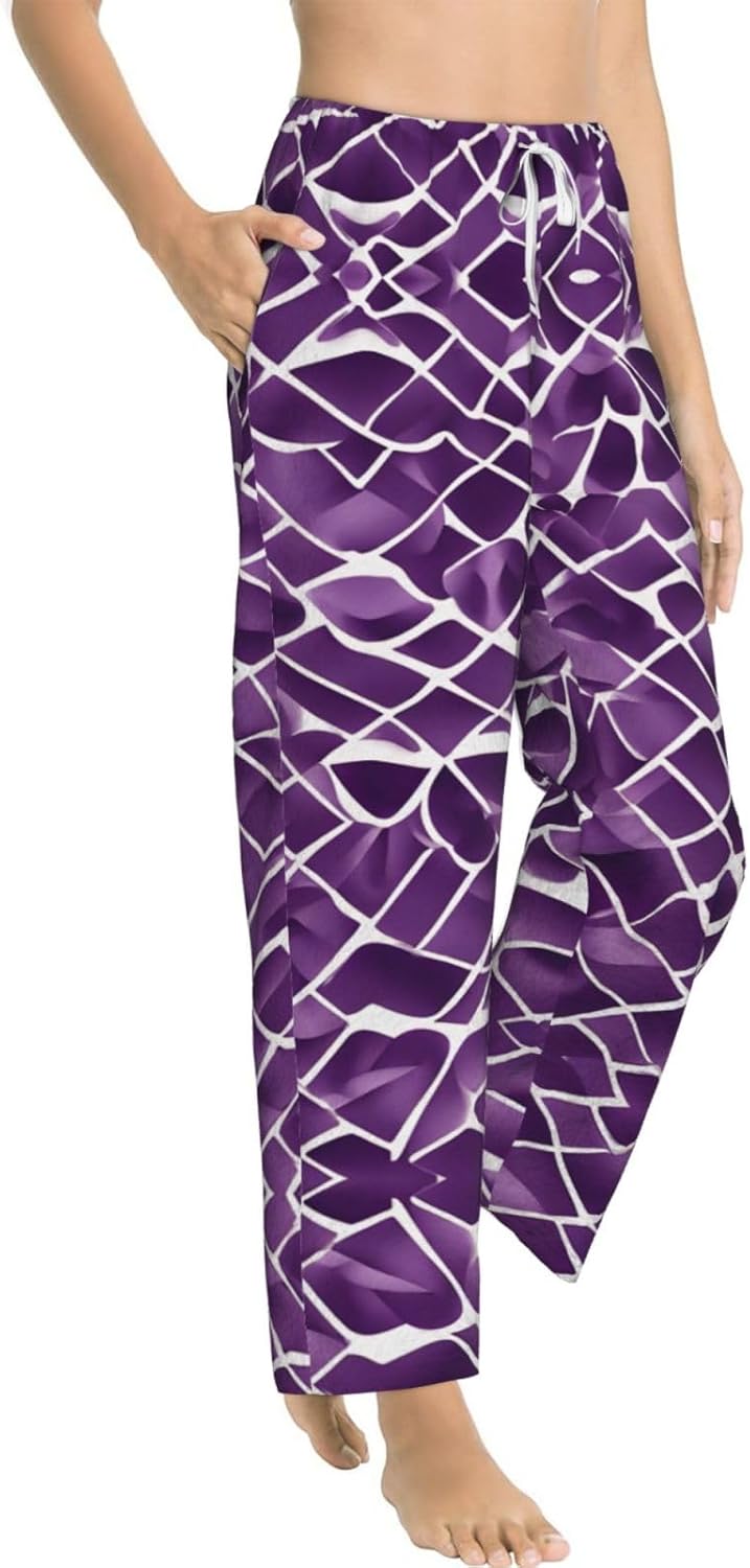 Purple Pattern Print Cozy Christmas Pajama Pants,Flannel Pajama Bottoms,Cater To Various Body Types