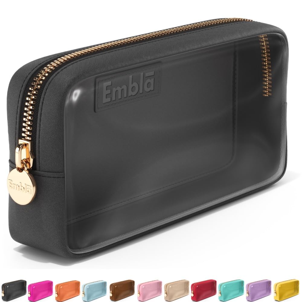 Embla Clear Cosmetic Bag Makeup Case, Clear Zipper Make Up Pouch and Toiletry Travel Tote, Cute Skincare Pouches for Women Girls, Preppy Purse