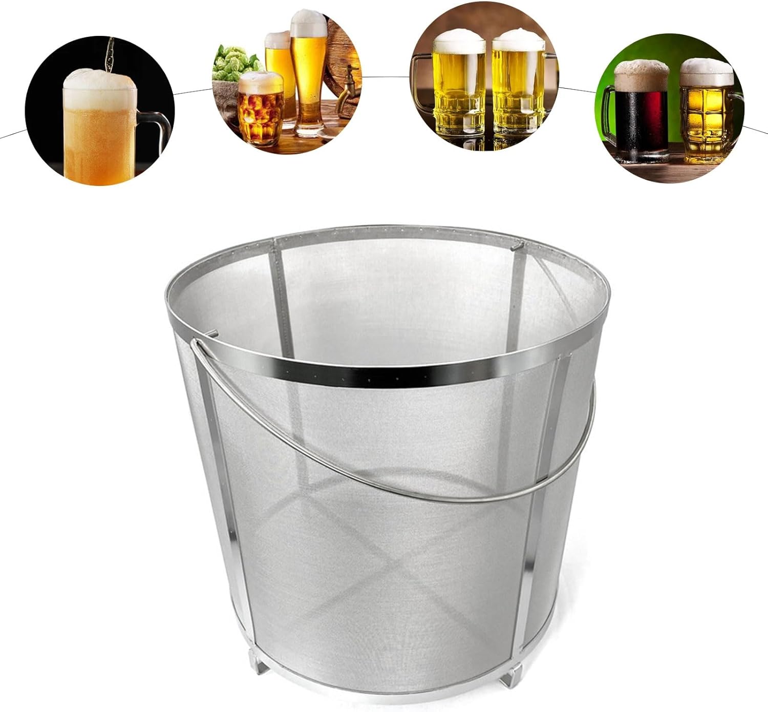 AIZYR Wine Beer Dry Hops Filter Brewing Hopper Strainer for Wine Beer Tea Kettle,300 Micron Mesh Stainless Steel Beer Wine House Home Brew Filter Basket,310x300mm/12.2x11.8 inch