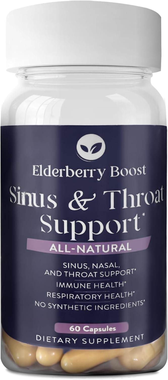 Elderberry Boost Sinus & Throat Support Capsules – Supports Healthy Histamine Levels, Seasonal Congestion & Scratchy Throat Comfort – with Quercetin, Bromelain & Nettle Leaf – 60 Capsules