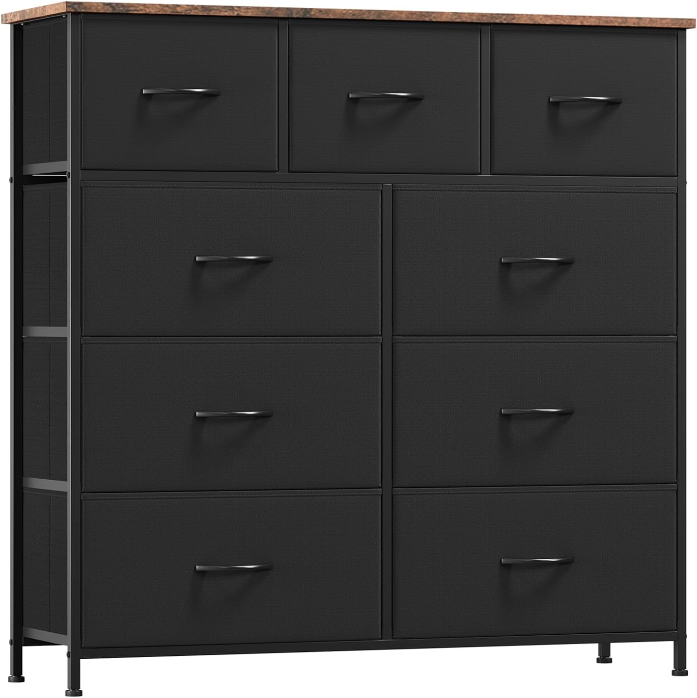 Somdot Dresser for Bedroom, Chest of Drawers, 9 Drawers, Black Rustic Brown