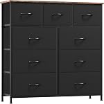 Somdot Dresser pour chambre avec 9 Tiroirs,Chest of Tiroirs avec plateau en bois,Dressing de chambre en tissu avec tiroirs de rangement pour le salon,Fermière,Entrée,Brun rustique noir
