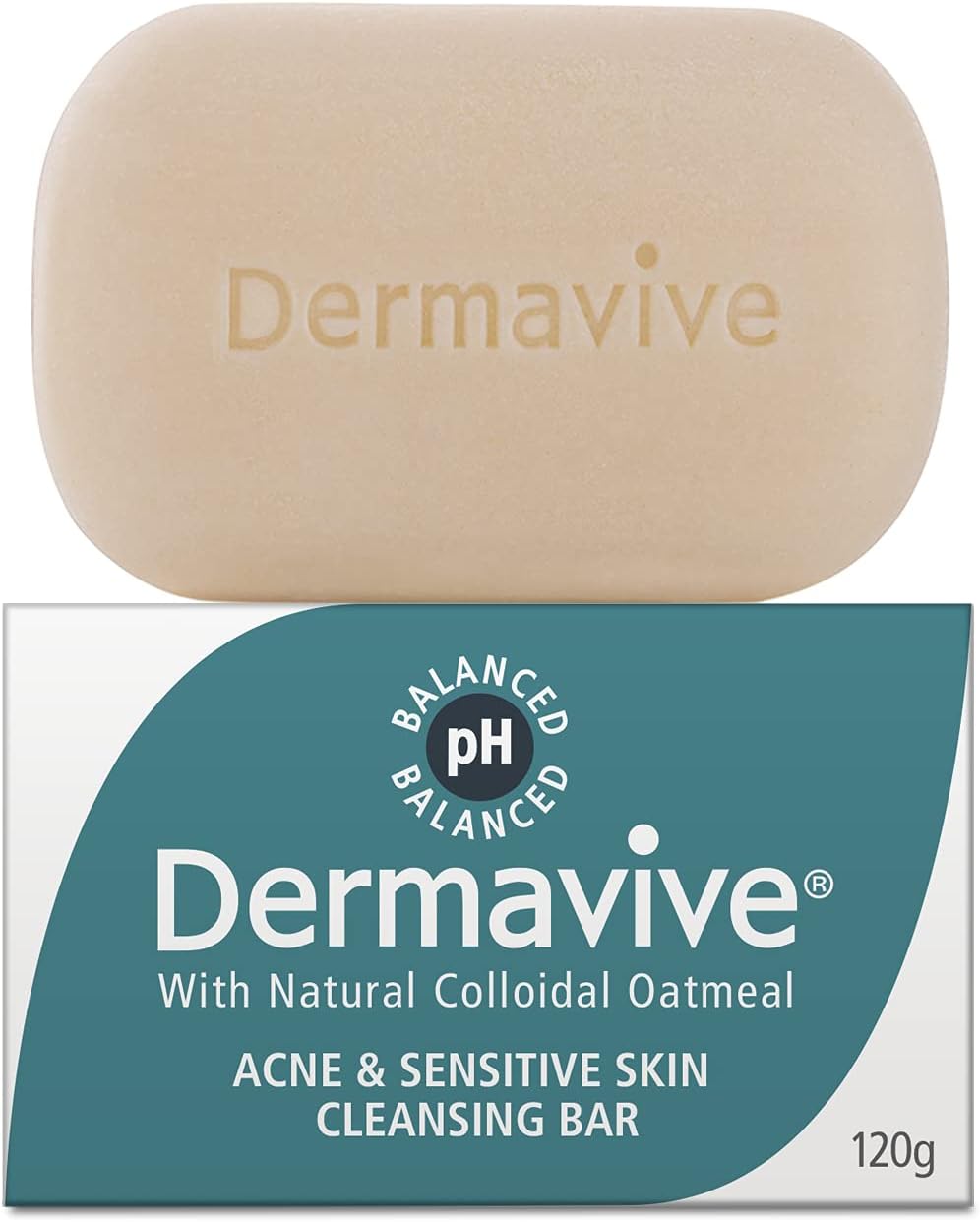Dermavive Acne & Sensitive Skin Cleansing Bar - Acne-Prone Skin and Blemishes Cleanser Soap Bar with Natural Colloidal Oatmeal, 120g