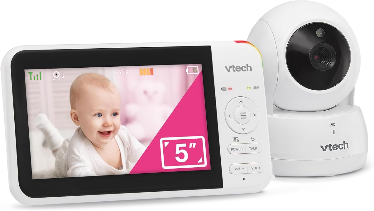 Baby Monitor No WiFi, 5" Screen & Remote Pan-Tilt-Zoom for Newborns – Hack-Proof, 17Hr Battery, 1000ft Range, Auto Night Vision, Temperature Sensor, Two-Way Talk | VM924