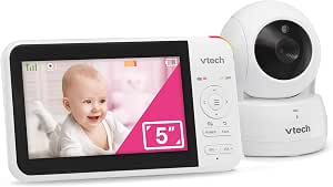 VTech Baby Monitor No WiFi, 5" Screen, Remote Pan-Tilt-Zoom, 17Hr Battery, 1000ft Range, Night Vision, Temperature Sensor, Two-Way Talk VM924