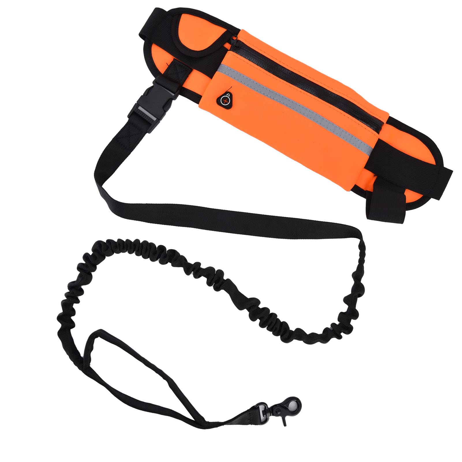 Qukaim Correa de mano para perro, correa para perro, bolsa desmontable con cremallera, diseño de tira reflectante, correa de cintura flexible para caminar y correr, color naranja