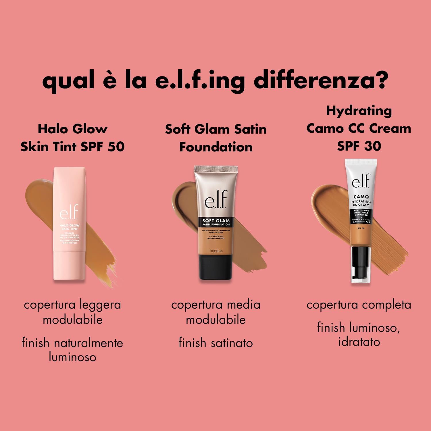 e.l.f. Halo Glow Skin Tint SPF 50, idratante colorato con copertura leggera e modulabile, crea un glow naturale, prodotto vegano e non testato sugli animali, 4 Light Neutral