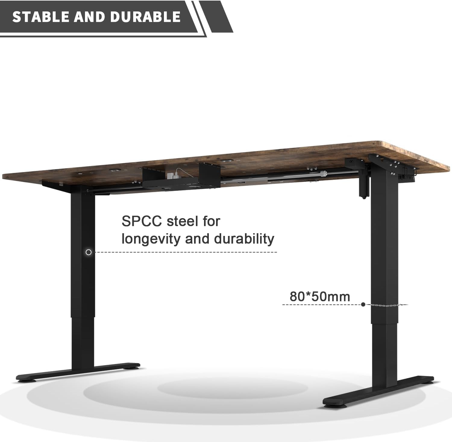 JUMMICO Höhenverstellbarer Schreibtisch 200 x 80 cm mit Kabelwanne, Höhenverstellbar Elektrisch Stehpult mit USB-Buchse, Computertisch, Ergonomischer Steh-Sitz Tisch, Bürotisch, Vintage-Braun