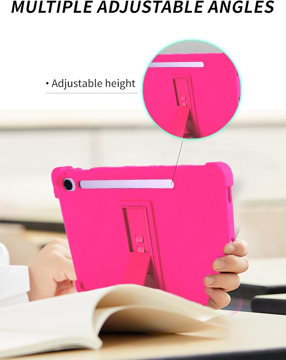 Case for Samsung Galaxy Tab S10 FE+ Tablet 13.1 inch，WUNIAK Shock Proof Lightweight Stand Rubber Shell Protective Cover,Kids Friendly Soft Silicone Adjustable Stand Cover,Rose Red.
