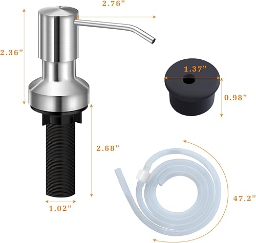 Miniatura 5 de Dispensador de jabón para fregadero de cocina, dispensador de jabón integrado para fregadero de encimera con kit de tubo de extensión de 47