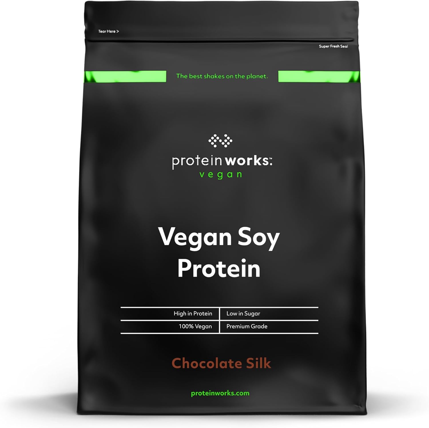 Protein Works – Vegan Soy Protein, Premium Soy Protein Isolate, Low Fat, No Added Sugar, 27g Protein, 100% Plant-Based Nutrition, Chocolate Silk, 16 Shakes, 500g