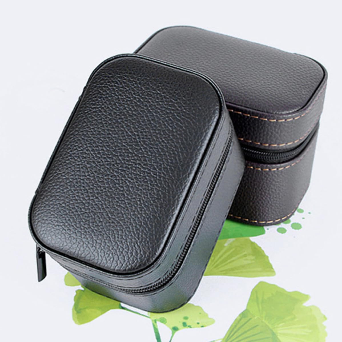 Schwarze Leder Uhrenbox mit Flanell, Eleganter Behälter für Sammlerstücke | Schutz und Aufbewahrung, Kompaktes Format, Praktischer Reißverschluss