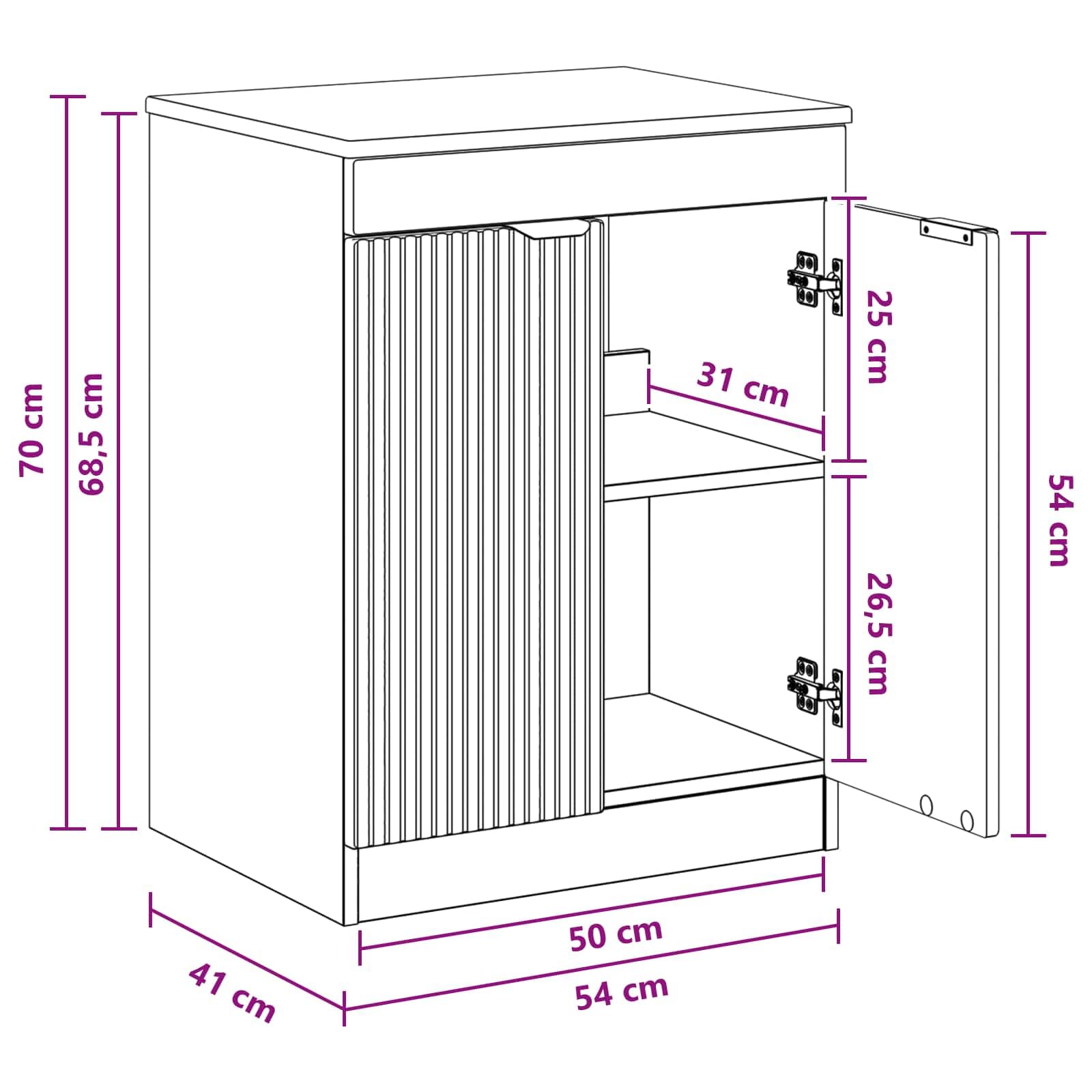 Mueble de baño de roble Artisan, 54 x 41 x 70 cm, material de madera con espacio de almacenamiento, asas empotradas, puerta y estante, ahorra espacio como armario bajo lavabo para baño moderno