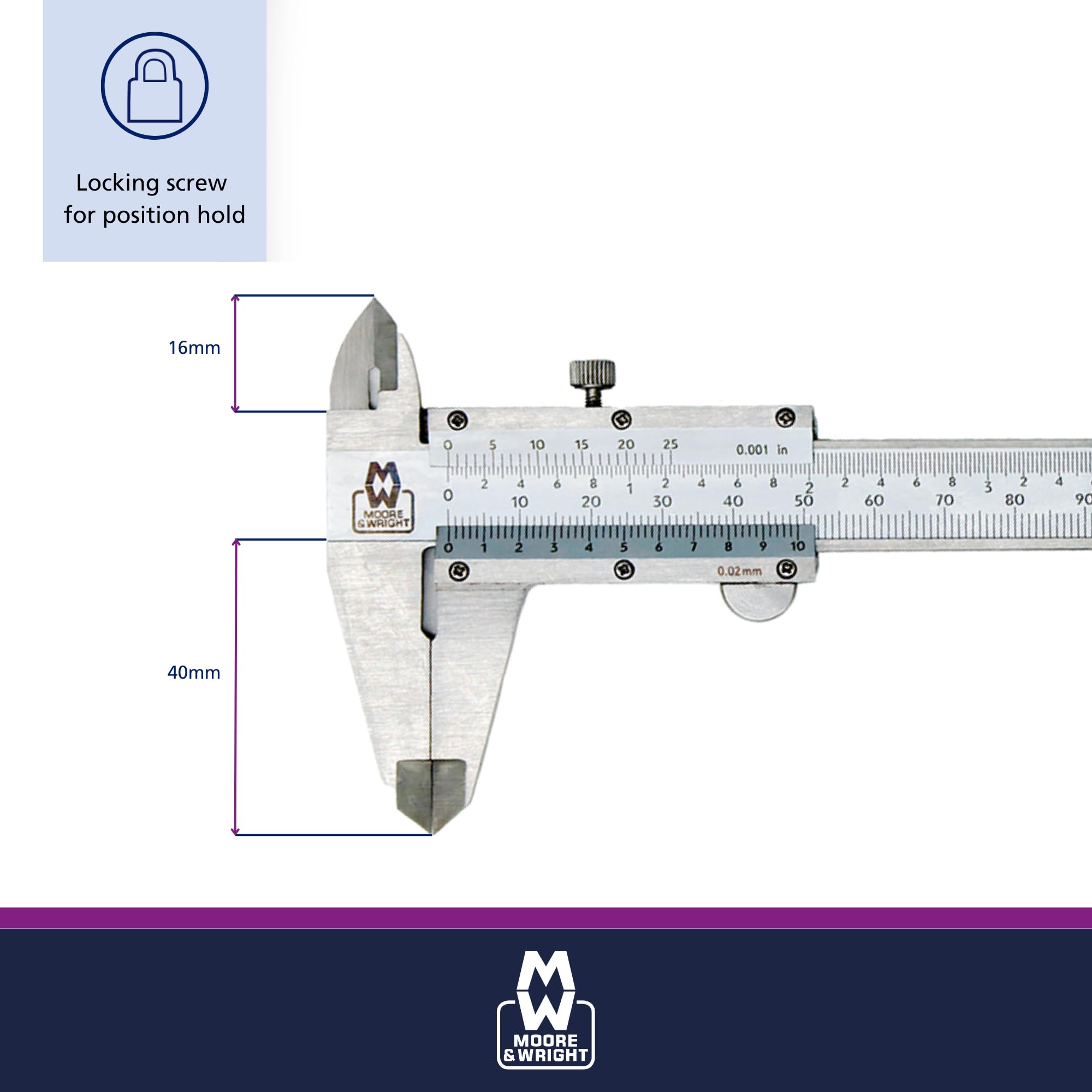 Moore & Wright MW100-15BI suwmiarka warsztatowa, zakres 0 mm-150 mm/0"-6"
