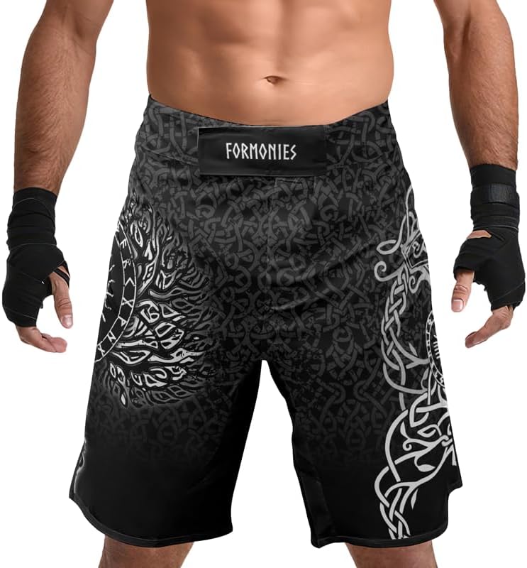 Viking Men's Fight Short MMA BJJ Training No Gi Grappling Shorts Trunks Fight Wear with Drawstring